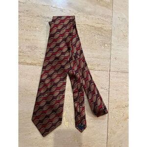 Jos A Bank Mens Tie Red Brown Beige Geometric Silk Neck Tie
